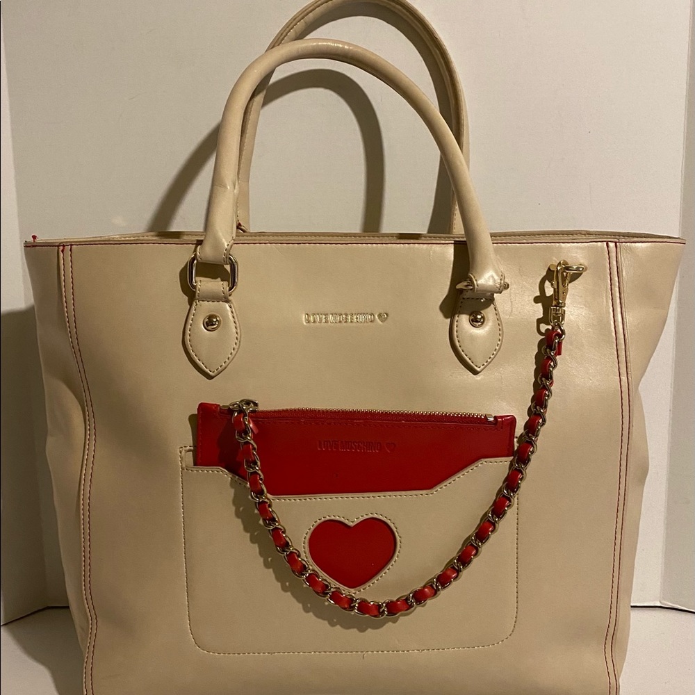 Love moschino pvc leather beige tote handbag